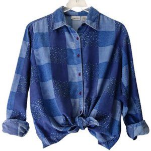 Vintage Floral Checkered Patchwork Button Down